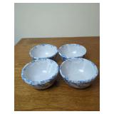Bybee Pottery Blue and White Sponge Spatter Ceramic Bowls Set of Four