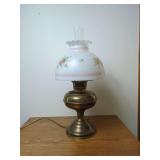 Rayo Brass Conversion Oil Lamp with Hand-Painted Milk Glass Shade
