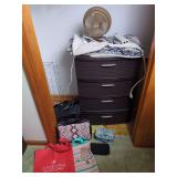 Household Storage Chest, Fan, Framed Art, and Accessories