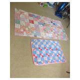 Two Hand-Sewn Patchwork Quilts with Pink Binding