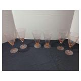 Set of Six Pink Etched Glass Stemware