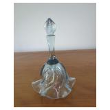 Blue Art Glass Bell with Ruffled Rim and Molded Handle