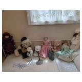 Assorted Dolls and Plush Teddy Bears with Display Stands