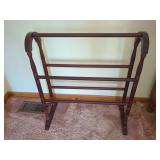 Freestanding Wooden Quilt and Blanket Rack with Turned Spindles and Reddish Brown Finish