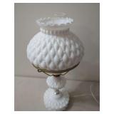 Milk Glass Hobnail Accent Lamp with Ruffled Shade and Chimney