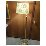 Floor Lamp with Brass-Tone Metal Finish and Patterned Fabric Shade