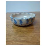 Bybee Blue and White Speckled Glazed Pottery Bowl with Scalloped Rim