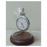 Waltham Pocket Watch with Glass Dome Display and Chain