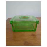 Green Uranium Glass Square Refrigerator Dish with Lid