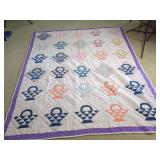 Handmade Basket Motif Quilt with Purple Border