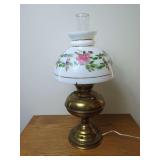 Rayo Brass Conversion Oil Lamp with Painted Milk Glass Shade