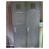 Lyon Metal Two-Door Industrial Storage Locker with Shelves and Assorted Contents