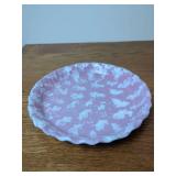 Bybee Pink and White Glazed Ceramic Pie Dish with Fluted Rim