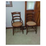Pair of Wooden Armchairs with Caned Seats
