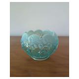 SAB France Art Glass Blue Opalescent Molded Bowl with Floral Motif