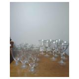 Clear Glass Stemware with Metallic Rims and Faceted Stems