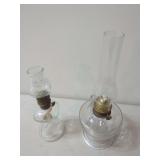 Two Glass Oil Lamps with Brass Burners