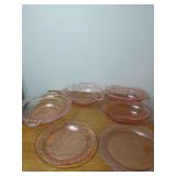 Pink Pressed Glass Rose Pattern Tableware Set