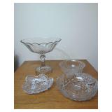 Four Piece Cut and Pressed Glass Tableware Grouping Including Compote and Bowls