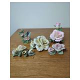 Porcelain Floral Figurines and Butterfly Sculpture Set
