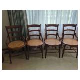 Set of Four Wooden Armchairs with Caned Seats