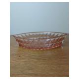 Pink Pressed Glass Navette Shaped Dish with Diamond Point Pattern