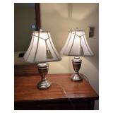Pair of Brushed Metal Table Lamps with Tassled Shades