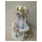 Hand Painted Porcelain Angel Figurine with Floral Balustrade