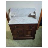 Marble Top Wooden Washstand with Backsplash and Shelves
