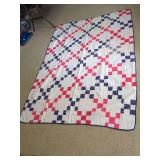 Hand Quilted Pink and Blue Polka Dot Cotton Quilt
