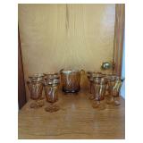 Amber Glass Pitcher and Stemmed Goblets Set