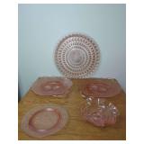 Pink Pressed Glass Tableware Set with Serving Platters and Footed Bowl