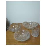 Clear Glass Bowls and Tumbler Set with Geometric Patterns