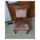 Oak Armchair with Carved Crest and Casters