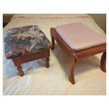 Two Upholstered Wooden Footstools