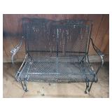 Black Metal Mesh Outdoor Glider Bench with Floral Scrollwork