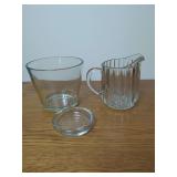 Clear Glass Pitcher, Open Container, and Small Lid