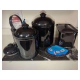 Black Glazed Ceramic Canister Set with Tray and Decor
