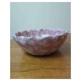 Bybee Pink and White Glazed Pottery Bowl with Scalloped Rim