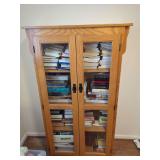Oak Display Cabinet with Glass Doors and Cookbooks