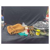 Muzzleloading Equipment and Accessories Set Including Leather Bag, Powder Measures, and Brass Capper