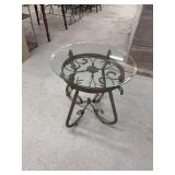 Round Wrought Iron Accent Table with Glass Top