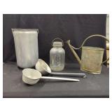 Assorted Metal and Glass Utility Vessels and Tools