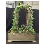 Wooden Planter Box with Arched Trellis and Artificial Ivy
