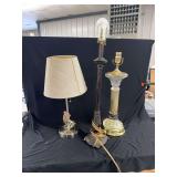 Three Table Lamps Including Metal, Wood, and Glass Examples
