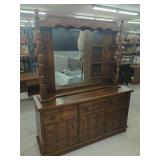 Wooden Dresser with Attached Mirror and Shelving