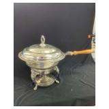 Silver Plated Chafing Dish with Wooden Handle and Burner Stand