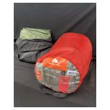 Ozark Trail Sleeping Bag, Green Mat, and Coleman 4D QuickPump