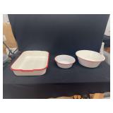 Enamelware Red Trim Baking Pan and Bowls Set