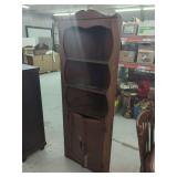 Wooden Corner Cabinet with Open Shelving and Lower Storage